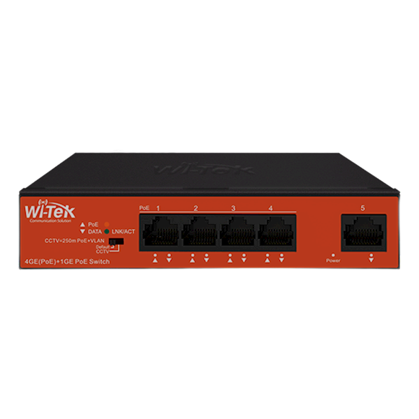 Wi-Tek WI-PS305GH 4-Port Gig POE switch, 1GB Uplink, Long Range